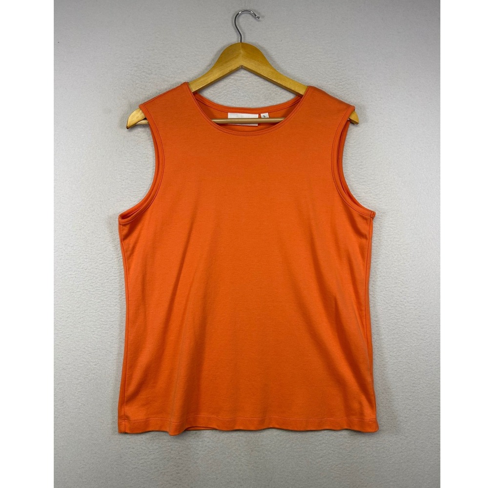 Minimalist Rebecca Malone Women L Orange Slvless Crewneck Cotton Blend Shell Top